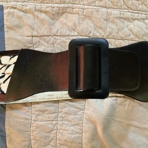 Vintage GALANOS leather and textile belt, 1960s. New condition unworn wide black